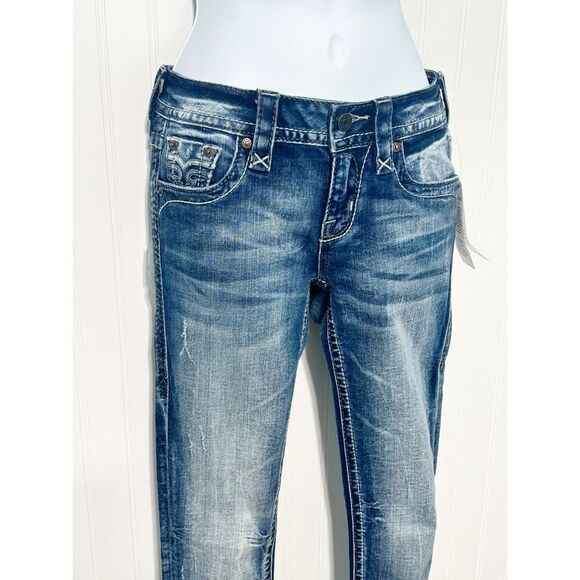 Rock Revival Muna Mid Rise Skinny‎ Jeans Blue Distressed Size 24 Length 32 - Picture 3 of 16